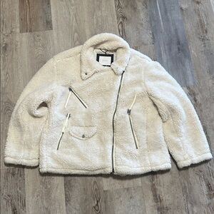 Lucky Brand Cream Sherpa Jacket teddy fur coat warm white hairy fuzzy animal